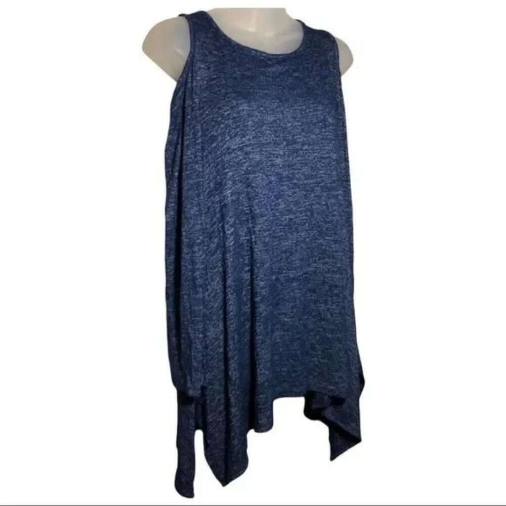 NEW YORK & CO. BLUE/WHITE WOMEN'S COLD SHOULDER SWING TUNIC SWEATER MEDIUM-EUC